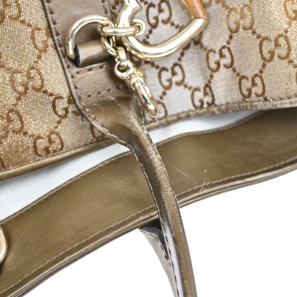 GUCCI Logo Heart Bit GG Bamboo Shoulder Bag Canvas Leather Bronze GHW 31YH569 - Picture 16 of 16